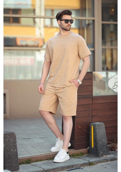 Bej Basic Erkek Şort T-Shirt Takımı E7309 fiyatları