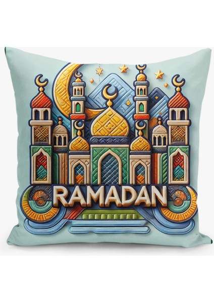Çift Taraflı Ramazan - Ramadan Desenli Dijital Baskı Kırlent Kılıfı
