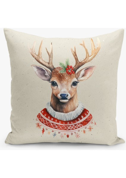 Çift Taraflı Yılbaşı Cristmas Desenli Dijital Baskı Kırlent Kılıfı