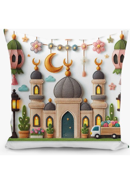 Çift Taraflı Ramazan - Ramadan Desenli Dijital Baskı Kırlent Kılıfı