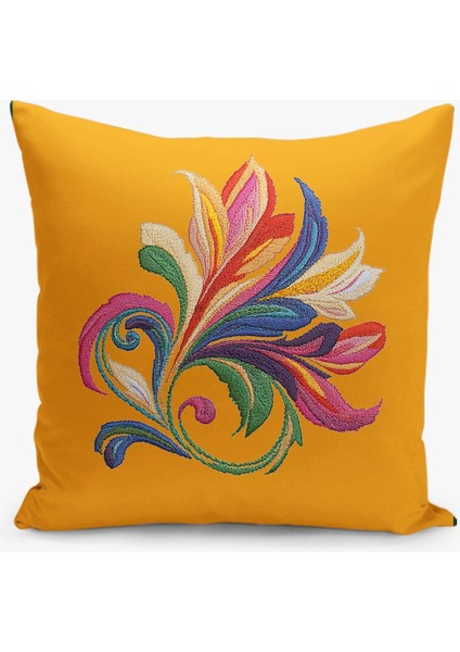 Çift Taraflı Nakış Desenli Dijital Baskı Kırlent Kılıfı