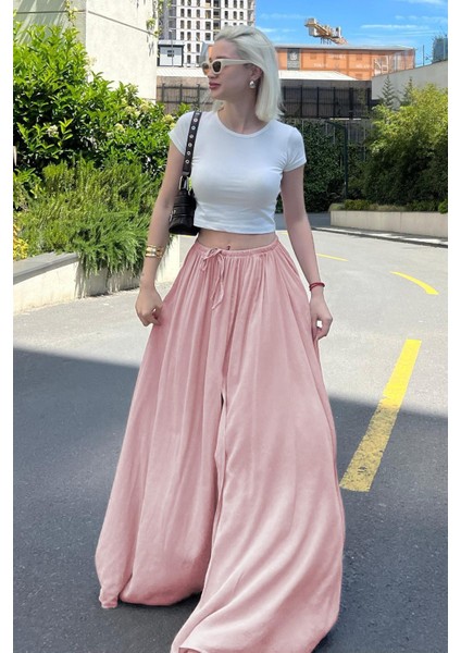 Pembe Beli Lastikli Yırtmaçlı Uzun Kadın Etek MG2062 fiyatları
