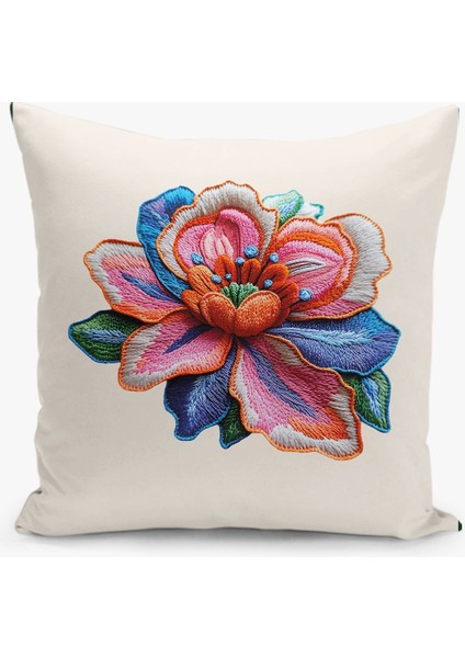 Çift Taraflı Nakış Desenli Dijital Baskı Kırlent Kılıfı