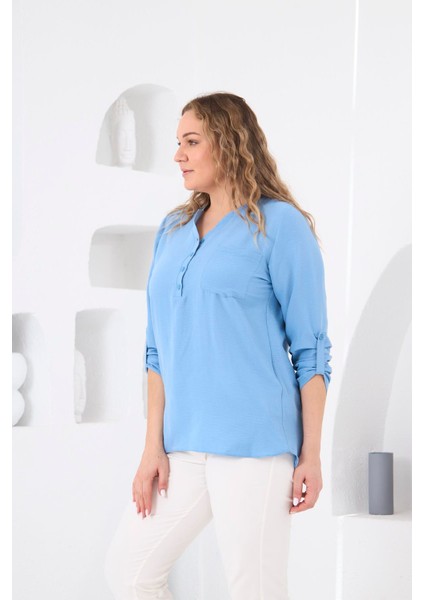 Hakim Yaka Mavi Büyük Beden Bluz fırsatları