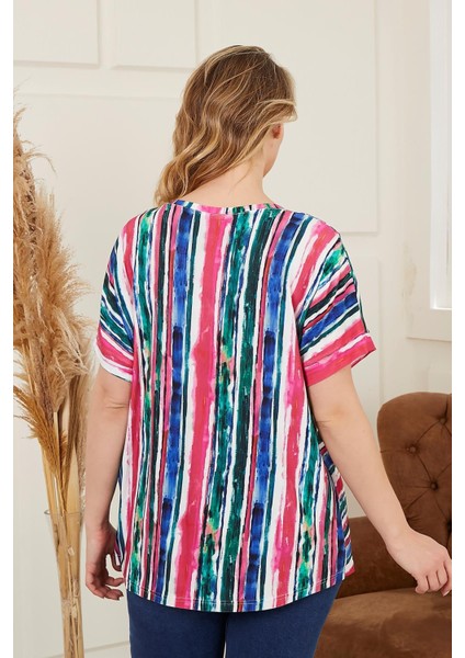 Çizgili Büyük Beden Fuşya Bluz fırsatları