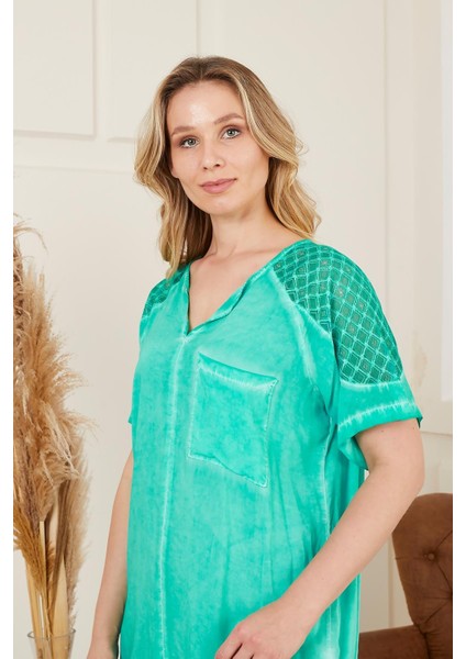 Eteği Bağlamalı Omuz Detaylı Büyük Beden Yeşil Bluz fırsatları