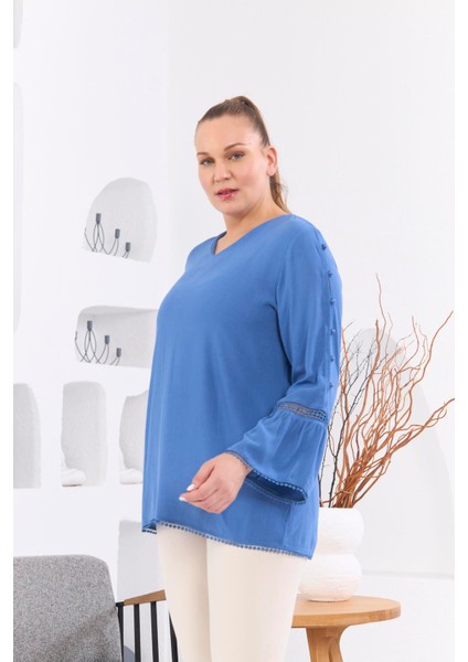 Kol Detaylı Büyük Beden Kırinkıl Indigo Bluz modelleri