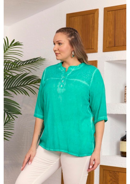 Yaka Pul Payet Detaylı Büyük Beden Yeşil Bluz modelleri
