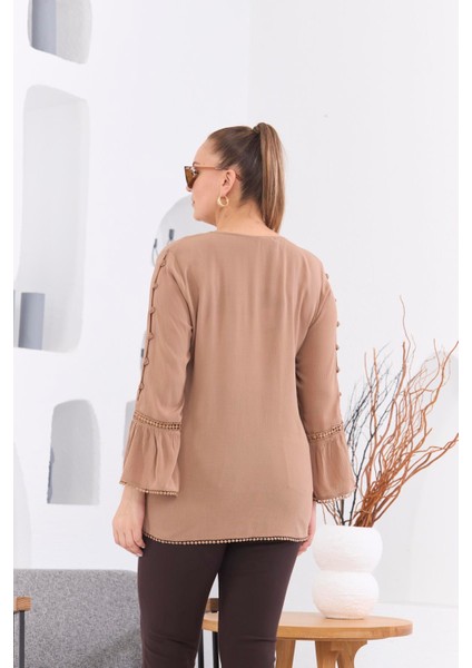 Kol Detaylı Büyük Beden Kırinkıl Vizon Bluz fırsatları