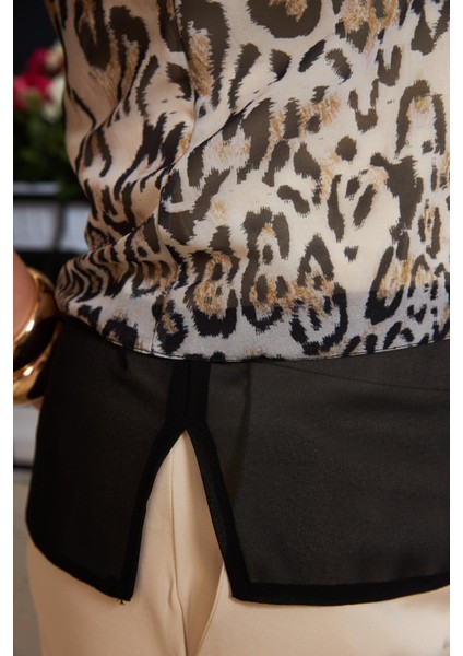 Leopar Desenli Büyük Beden Kolsuz Bluz Siyah fiyatları