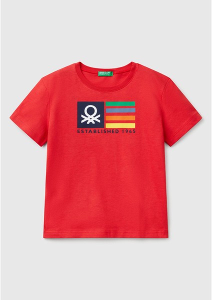 Erkek Çocuk Kırmızı Benetton Logo Baskılı T-Shirt