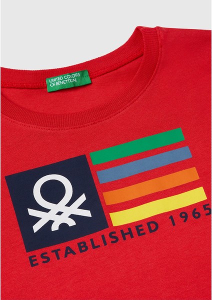 Erkek Çocuk Kırmızı Benetton Logo Baskılı T-Shirt modelleri