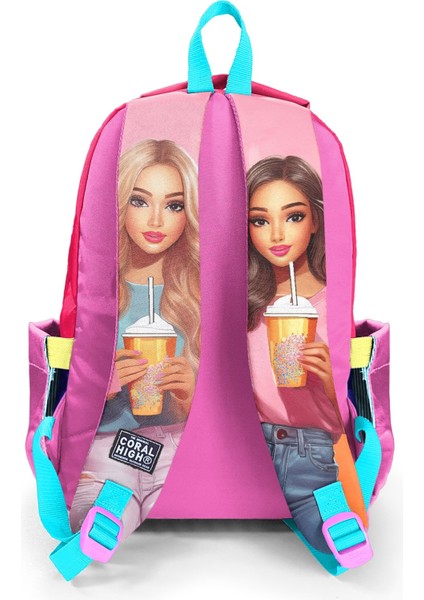 Pembe Neon Mercan Fashion Girl Desenli Üç Bölmeli Sırt Çantası 23669 fiyatları