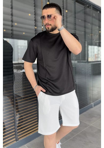 Erkek Çift Cepli Bel Lastikli Çizgi Desenli Şort fiyatları