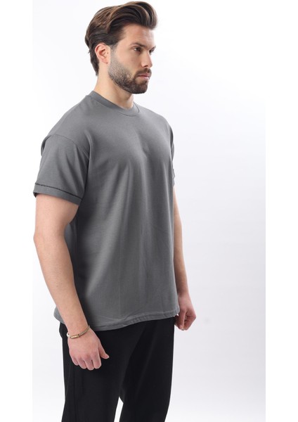 Füme Bisiklet Yaka Çoban Dikişli Overfit Erkek T-Shirt E7103 modelleri
