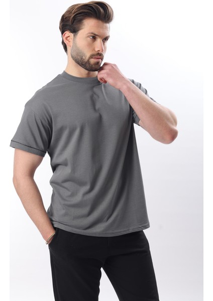 Füme Bisiklet Yaka Çoban Dikişli Overfit Erkek T-Shirt E7103 fırsatları