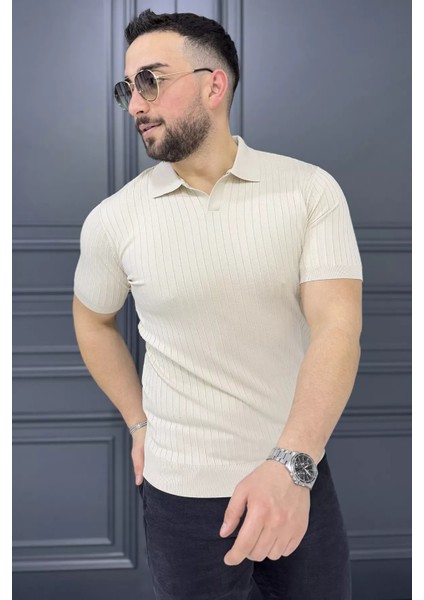 Erkek Polo Yaka Kendinden Çizgi Desenli Triko Tişört P-00015202 fiyatları