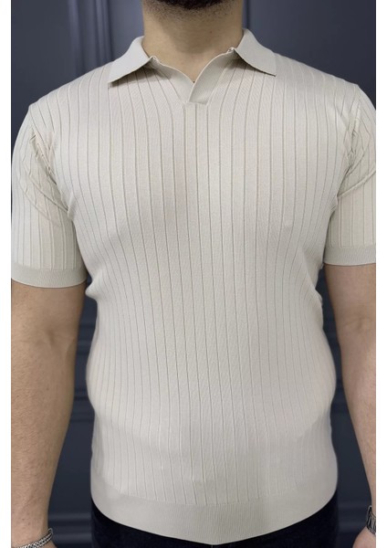 Erkek Polo Yaka Kendinden Çizgi Desenli Triko Tişört P-00015202 modelleri