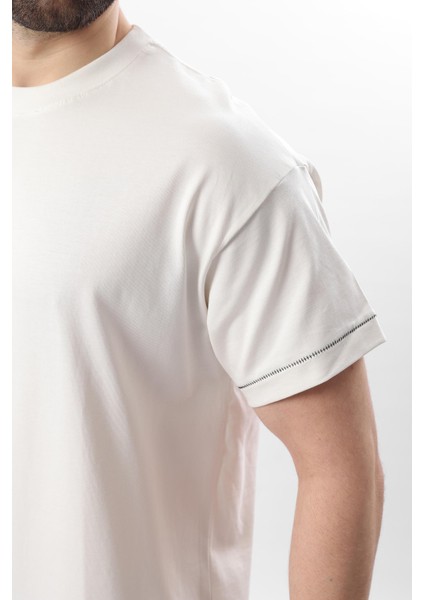 Ekru Bisiklet Yaka Çoban Dikişli Overfit Erkek T-Shirt E7103 fırsatları