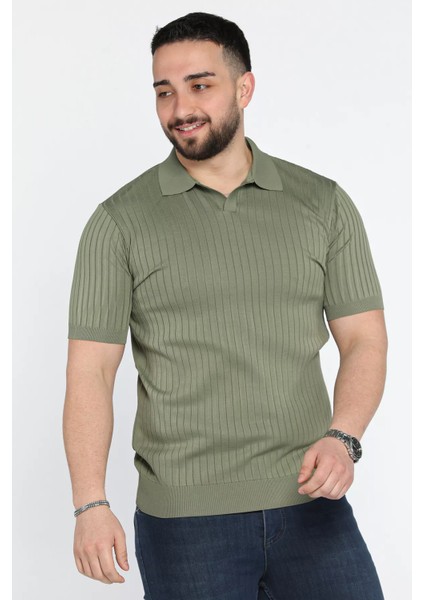 Erkek Polo Yaka Kendinden Çizgi Desenli Triko Tişört P-00015202 fiyatları