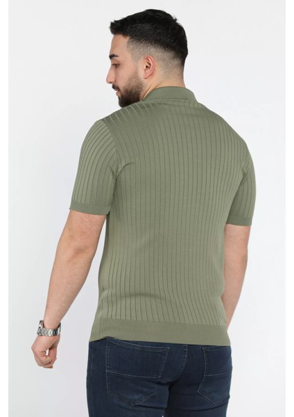 Erkek Polo Yaka Kendinden Çizgi Desenli Triko Tişört P-00015202 modelleri