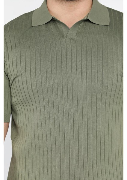 Erkek Polo Yaka Kendinden Çizgi Desenli Triko Tişört P-00015202 fırsatları