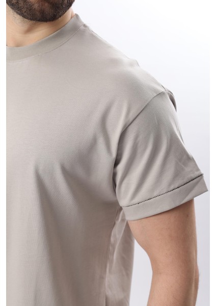 Boyalı Gri Bisiklet Yaka Çoban Dikişli Overfit Erkek T-Shirt E7103 modelleri