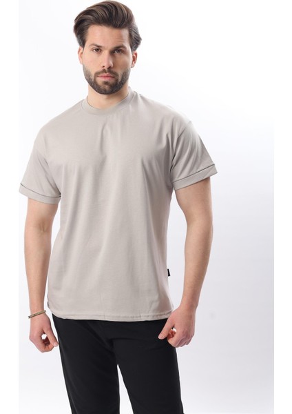 Boyalı Gri Bisiklet Yaka Çoban Dikişli Overfit Erkek T-Shirt E7103 fırsatları