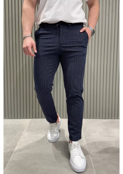 Bel Bağcıklı Çizgili Erkek Pantolon P-00015201