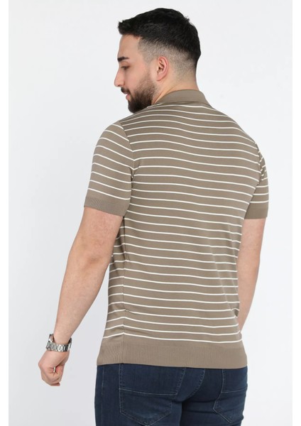 Erkek Polo Yaka Çizgi Desenli Yarım Fermuarlı Triko Tişört P-00015209 modelleri