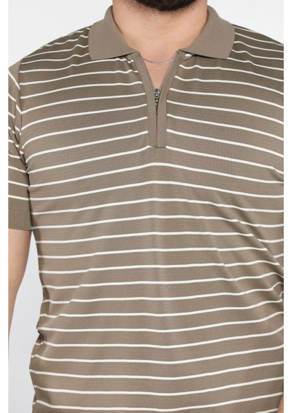 Erkek Polo Yaka Çizgi Desenli Yarım Fermuarlı Triko Tişört P-00015209 fırsatları