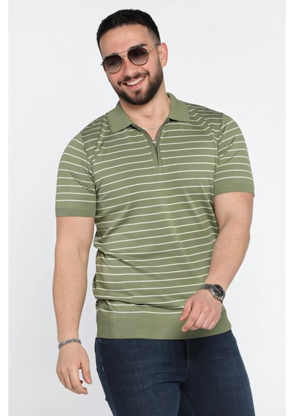 Erkek Polo Yaka Çizgi Desenli Yarım Fermuarlı Triko Tişört P-00015209 fiyatları