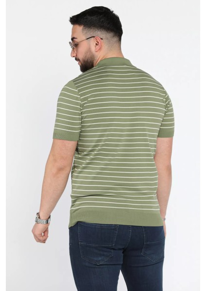 Erkek Polo Yaka Çizgi Desenli Yarım Fermuarlı Triko Tişört P-00015209 modelleri