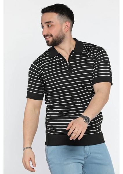 Erkek Polo Yaka Çizgi Desenli Yarım Fermuarlı Triko Tişört P-00015209 fiyatları