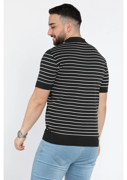 Erkek Polo Yaka Çizgi Desenli Yarım Fermuarlı Triko Tişört P-00015209 modelleri