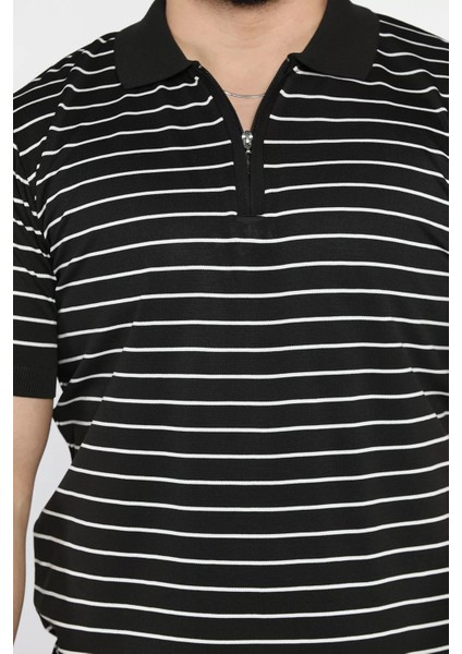 Erkek Polo Yaka Çizgi Desenli Yarım Fermuarlı Triko Tişört P-00015209 fırsatları