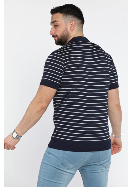 Erkek Polo Yaka Çizgi Desenli Yarım Fermuarlı Triko Tişört P-00015209 modelleri