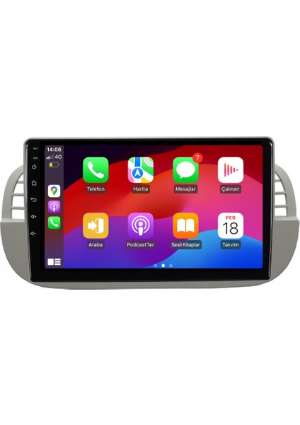 Fiat 500 Araç Multimedya Android Ekran Carplay Navigasyon Double Teyp 2+32 9" 08-15 White