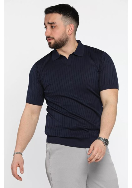 Erkek Polo Yaka Kendinden Çizgi Desenli Triko Tişört P-00015202 fiyatları