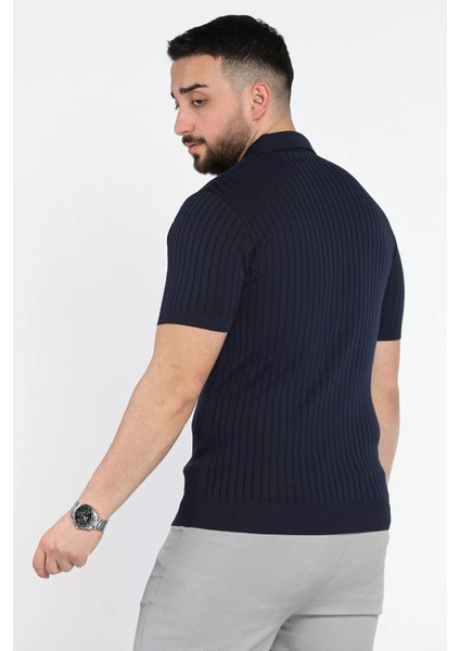 Erkek Polo Yaka Kendinden Çizgi Desenli Triko Tişört P-00015202 modelleri