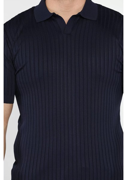 Erkek Polo Yaka Kendinden Çizgi Desenli Triko Tişört P-00015202 fırsatları