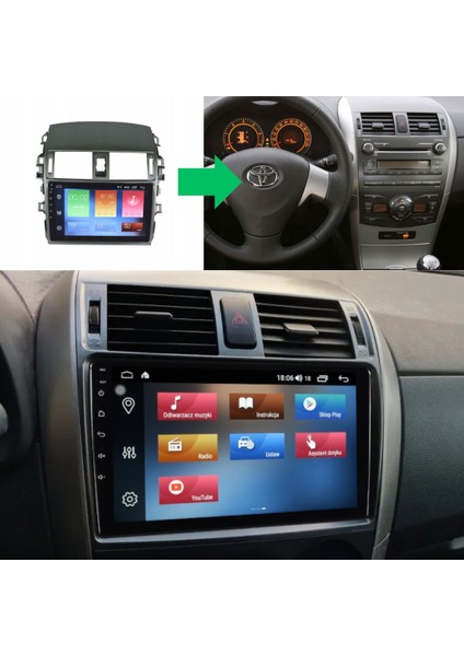 Toyota Corolla Araç Multimedya Android Ekran Carplay Double Teyp 2+32 9" 07-13 Gri Byk