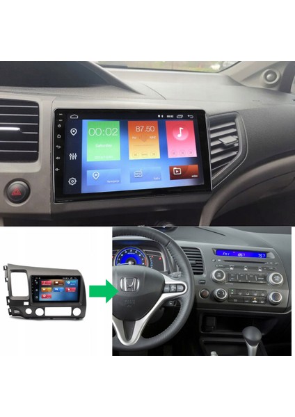 Honda Civic Fb7 Araç Multimedya Android Ekran Carplay Navigasyon Double Teyp 2+32 9" 12-15 Gri