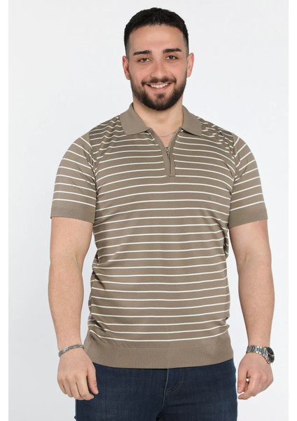Erkek Polo Yaka Çizgi Desenli Yarım Fermuarlı Triko Tişört P-00015209 fiyatları