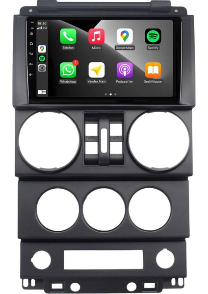 Jeep Wrangler Araç Multimedya Android Ekran Carplay Navigasyon Double Teyp 2+32 9" 07-10 Black