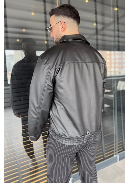 Erkek Bel Büzgülü Ön Fermuarlı Suni Deri Ceket indirimleri