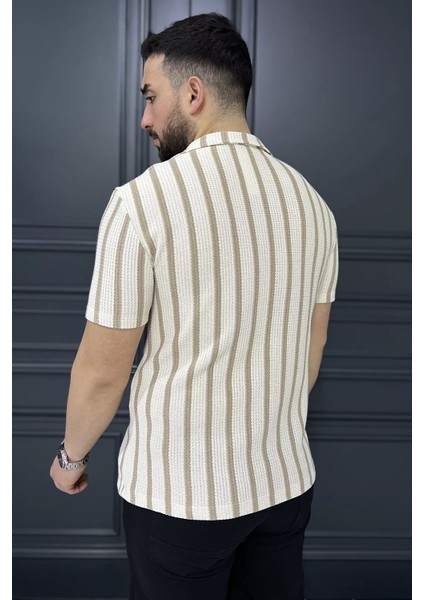 Erkek Devrik Yaka Ajurlu Çizgi Desenli Gömlek modelleri
