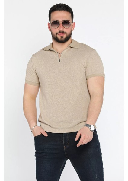 Erkek Polo Yaka Yarım Fermuarlı Tişört P-00015328