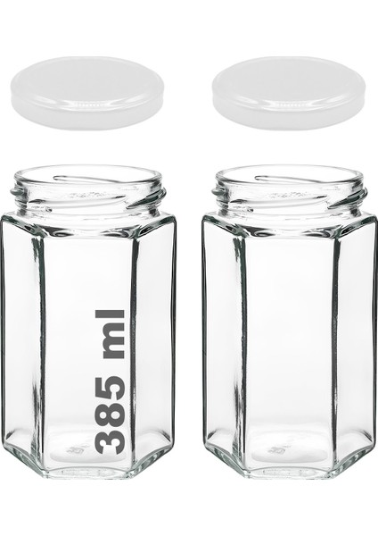 385 ml Metal Kapaklı Altıgen Bal Kavanozu 385 cc Şeffaf Hexagon Kavanoz 2 Adet (500 gr Bal Alır)