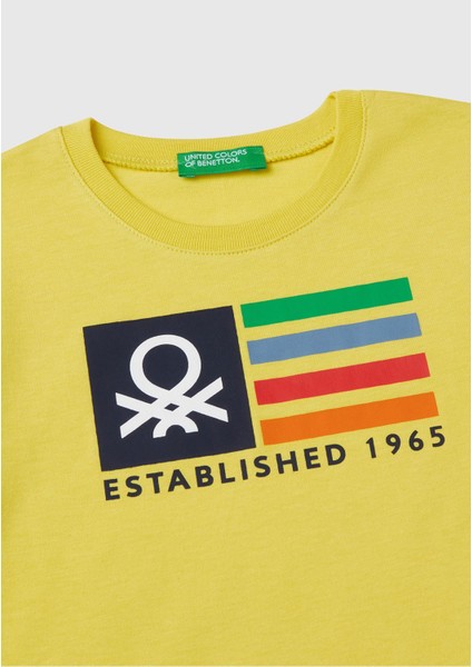 Erkek Çocuk Sarı Benetton Logo Baskılı T-Shirt modelleri